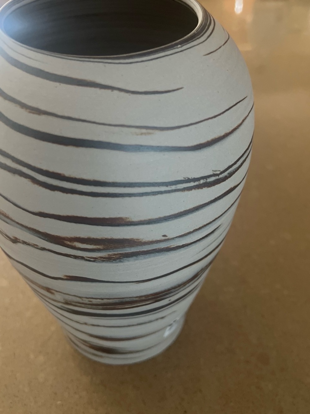 Simon Pearce White Vase with Brown Linear Accents